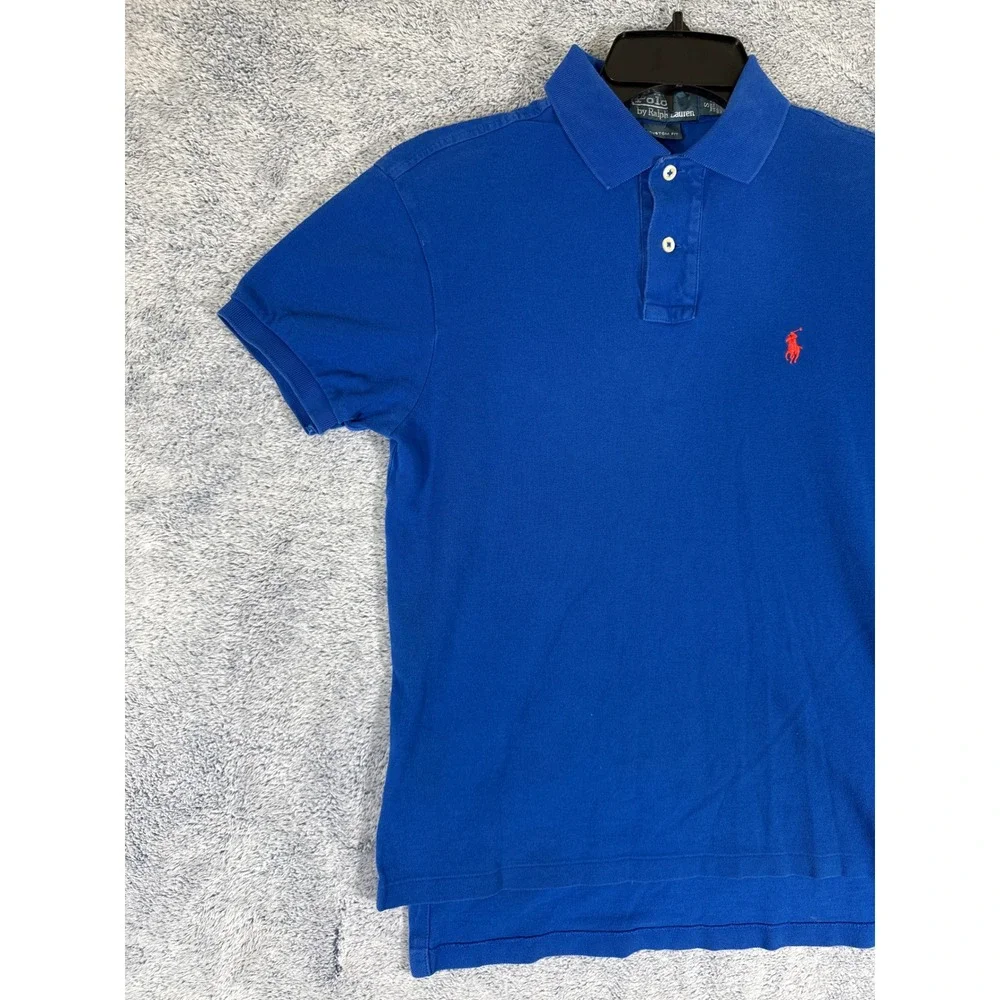 Polo Ralph Lauren Mens Custom Fit Short Sleeve Pique Polo Shirt Blue Small